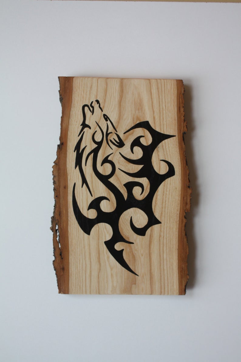 1 - 1 wolf hand painted wall hanging