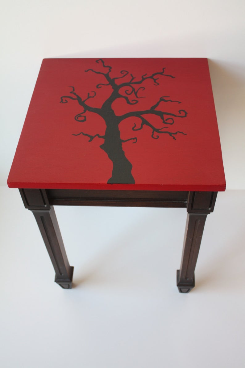 1 repurposed side table with painted tree top