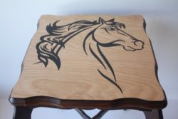3 antique repurposed maple side table with hand painted horse head