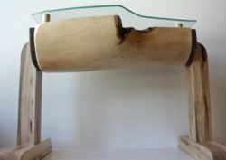 3 half log table with custom glass top