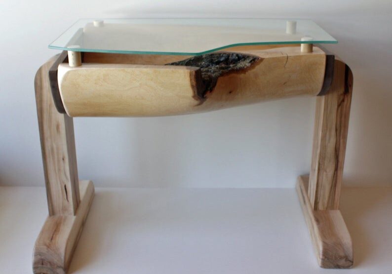 1 half log table with custom glass top