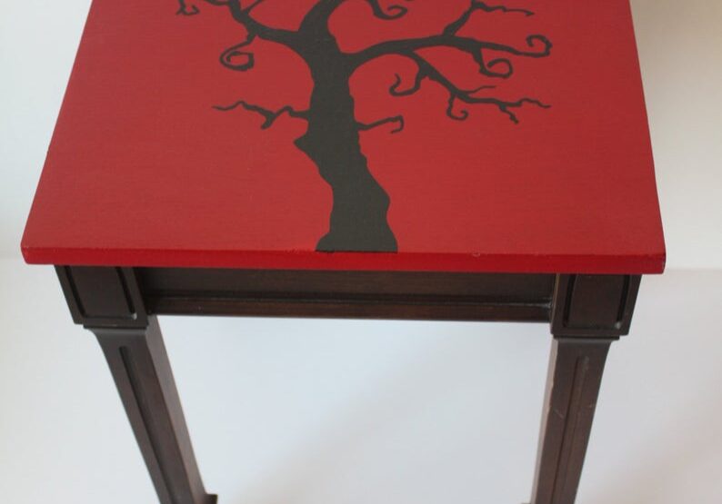 1 repurposed side table with painted tree top