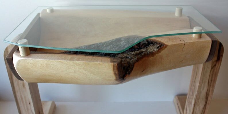 2 half log table with custom glass top